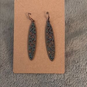 Brown and Blue Teardrop Earrings with Intricate Pattern